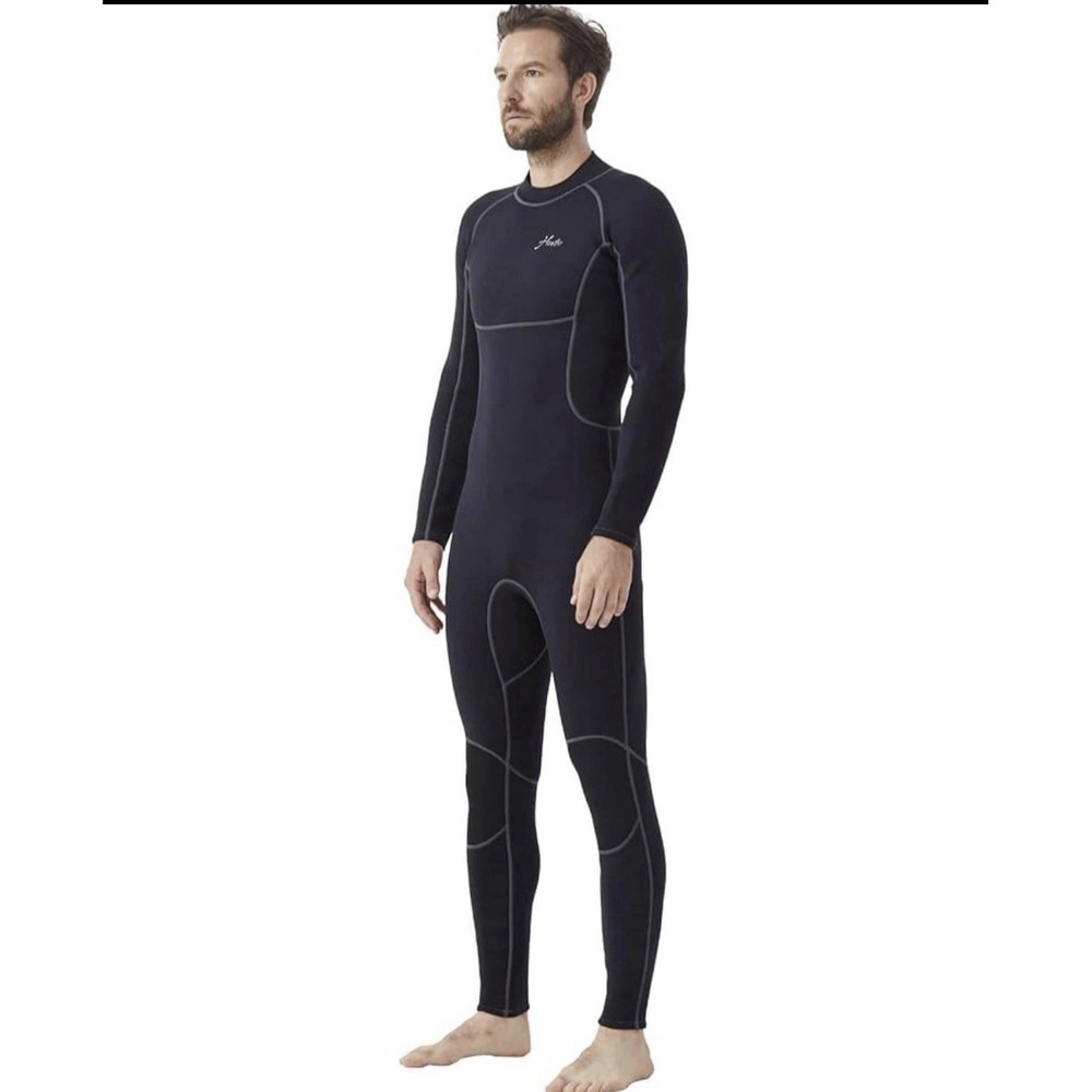 Hevto Men Wetsuit 3/2mm Neoprene BackZip Full BodyScuba Diving Surfing XL Black